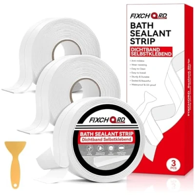 Imagen de FIXCHORD cinta selladora Impermeable, 3 Rollos baño Selladora, Blanco de Sellado Impermeable Autoadhesivas, para Bañera, Puerta, Ventana, Fregadero Cocina 3.2m*38mm