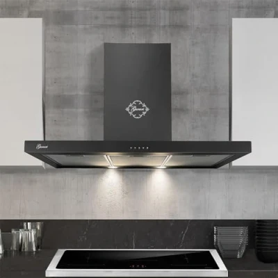 Imagen de Gurari campana extractora de 70 cm GCH F 461 BL 7 N, color negro, muy absorbente, motor 1000 m3/h, montaje en pared, extractora, modo recirculación o salida aire