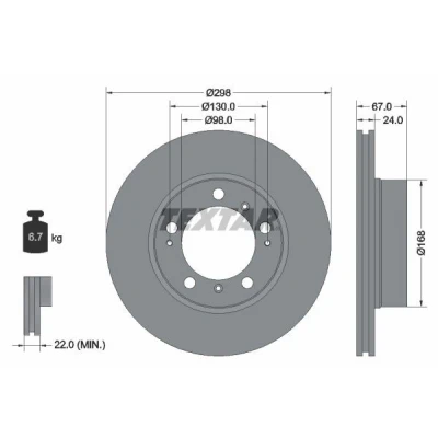 Imagen de TEXTAR PRO 92088803 Disco de freno 298 24 05/09 130 ventilación interna revestido sin perno sujeción rueda, buje rueda PORSCHE: Boxster
