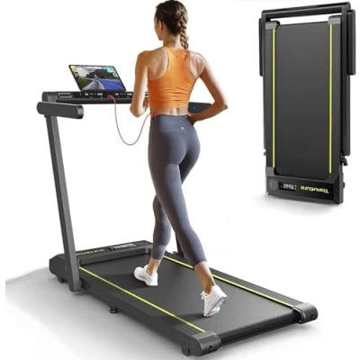 Imagen de Cinta de Correr Plegable Hogar 2 en 1, Dual LED Pantalla, 2.5HP Silenciosa, 16KM/H, Bocina Bluetooth, Frecuencia Cardíaca,12 Modos, App y Control Remoto Inalámbrico