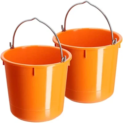 Imagen de KADAX cubo de plástico para la construcción con mango alambre zinc, cubo, cemento, mortero, limpieza, agua, jardín, (naranja, 12 L, 2 unidades)