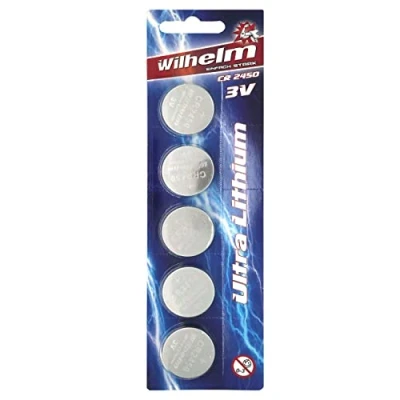 Imagen de 5 Pilas de botón CR2450 WILHELM Litio, 3 V, 600 mAh, diámetro 24,5 x 3,0 mm, DL2450