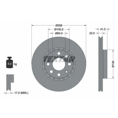 Imagen de TEXTAR PRO 92056503 Disco de freno 256 20 04/07 100 ventilación externa revestido sin perno sujeción rueda, buje rueda OPEL: Astra F CC