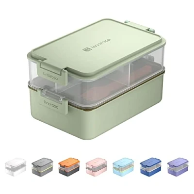 Imagen de linoroso Fiambrera apilable Bento Box para adultosSatisfaga sus necesidades alimentos, ensaladas y aperitivos, Premium niños, incluye juego de utensilios, Sin BPA（Verde