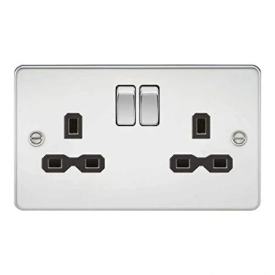Imagen de Knightsbridge FPR9000PC Placa Plana DP Switched Socket, cromo pulido con inserto negro, 13 A, 2G