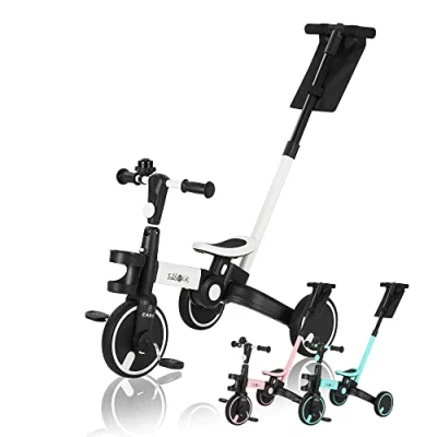 Imagen de FableKids Triciclo 7en1 para niños Bicicleta Correr con Manillar Cochecito de bebé Dirección Padres Portavasos A Partir 18 Meses Timbre Blanco