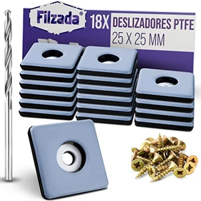 Imagen de Filzada® 18x Almohadillas de Teflón para Muebles atornillar 25 x mm (cuadrado) Deslizadores muebles/deslizadores alfombras PTFE (Teflón) incl. tornillos