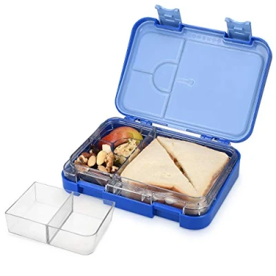 Imagen de Navaris Fiambrera para Comida Taper Hermético con Divisores Bento Box merienda Almuerzo Desayuno Loncheras Sandwich Compartimentos Azul Oscuro