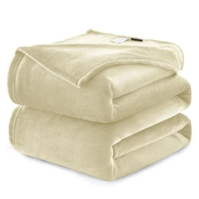 Imagen de WAVVE Manta Franela para Cama 90, Sofá 150x200 cm, de Microfibra, Suave, Cálida, Transpirable (Beige)