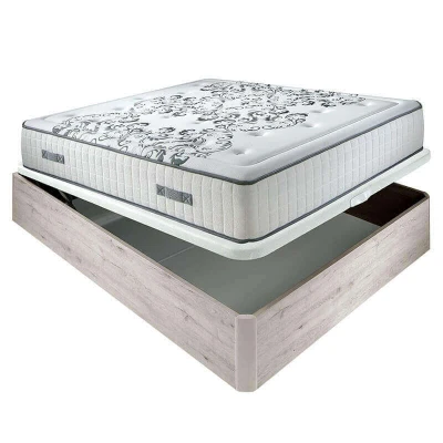 Imagen de Aznar Colchón muelles ensacados Queen 28 cm acogida Gradual + Canapé abatible Madera 3D Transpirable Altura 34 Nordico, 150x190cm