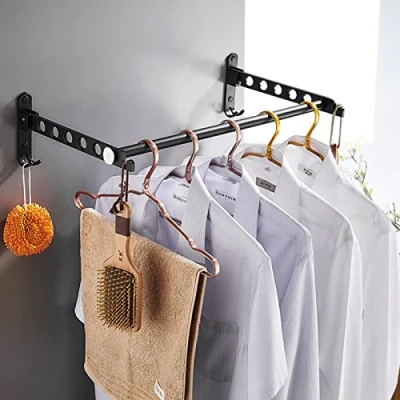 Imagen de Candeon Aluminio Plegable Perchero De Pared, 2 Pieza Pared Con Varilla 40cm, Sin Perforación Colgador Ropa Montado Paredpara Para Armario, Balcón, Cuarto Baño, Lavandería