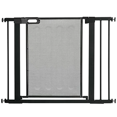 Imagen de PawHut Barrera de Seguridad para Perros Extensible 75 103 cm Escalera Puerta con 2 Extensiones Doble Bloqueo Cierre Automático Negro