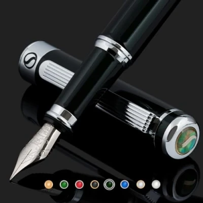 Imagen de Scriveiner Pluma Estilográfica Verde Muy Oscuro Plumilla (fina) y Convertidor Instalado, Incluye Dos Cartuchos de Tinta, Azul Negro