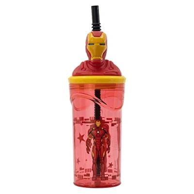 Imagen de Stor Vaso Infantil Reutilizable con Pajita y Tapa figurita 3D Capacidad de 360 ml Los Vengadores Marvel Iron Man