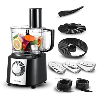 Imagen de TopStrong Procesador de Alimentos Multifunción, 800W Robot Cocina, Compacto, Recipiente 2L, Incluye 3 Discos Corte, Picadora, Amasadora y Batidor