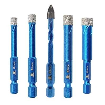 Imagen de BRSCHNITT Brocas Diamante 6 8 10+6mm Broca Corona con Vástago Hexagonal para Porcelánico,Cerámica, Granito, Mármol, Azulejos, Baldosas, Piedra, Muro (5 piezas).