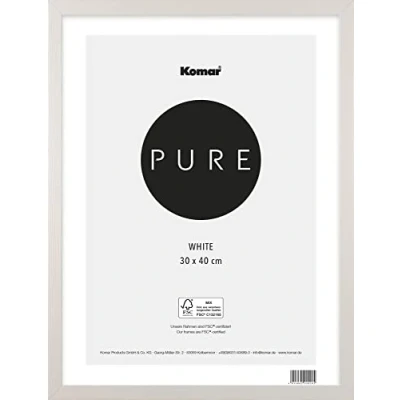 Imagen de Komar Marco de Fotos Madera Blanca 30 x 40 cm con Cristal acrílico Alta Transparencia, Color Altamente Transparente,