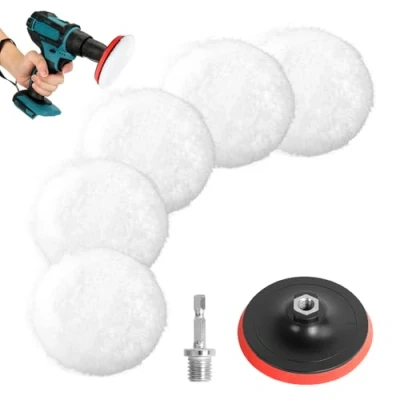 Imagen de AiQInu 7 Piezas Pulir Coche Kit,125 mm Almohadilla De Pulido Lana Con Disco Autoadhesivo Para Y Encerar Coches Adaptador Broca M14