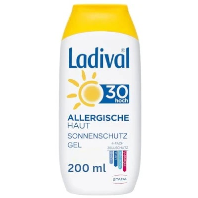 Imagen de Ladival Gel solar para pieles alérgicas, protección SPF 30, sin perfume, alérgicos, colorantes ni conservantes, resistente al agua, 1 x 200 ml