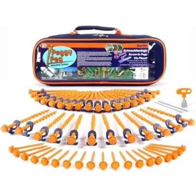 Imagen de Peggy Peg Kit de Inicio Clavijas Tierra con estacas Tienda y Herramienta combinada Estribos campaña atornillados para Suelo Blando a Duro (Incluye taladradores)