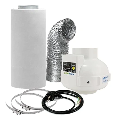 Imagen de Prima Klima Ventilador Extractor 12,7 cm de diámetro, 230/360 m3/h Kit completo Control Olores con filtro carbón, ideal para invernaderos