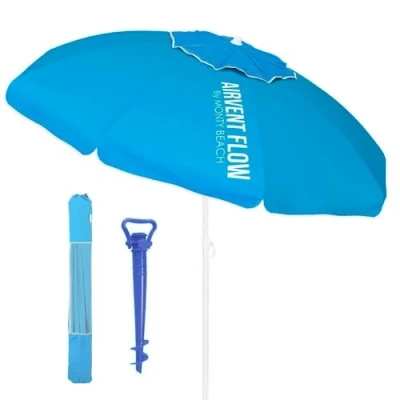 Imagen de LOLAhome sombrilla playa 200 cm y soporte arena, protección UV+50, antiviento, varillas flexibles fibra vidrio, techo ventilación, mástil inclinable regulable altura, bolsa transporte