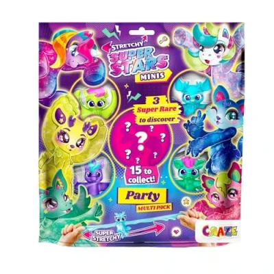 Imagen de CRAZE Stretchy Superstars Mini Multipack Party, Pack de 5 Figuras elásticas coleccionables para niños, Hay 15 Modelos Diferentes