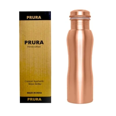 Imagen de PRURA Botella de agua cobre con acabado mate, sin fugas, recipiente ayurvédico para deportes, gimnasio, al aire libre, yoga