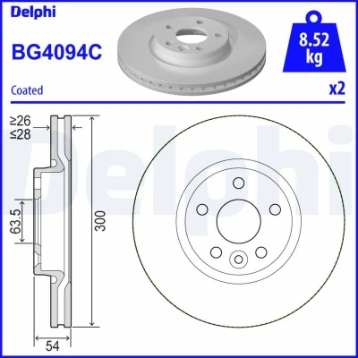 Imagen de DELPHI BG4094C Disco de freno 300 28 5 ventilado revestido sin procesar cojinete rueda, anillo sensor ABS FORD: S Max Mk1, MONDEO 4 norauto,