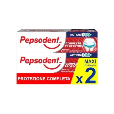 Imagen de Pepsodent Pasta de dientes protección completa con flúor y calcio para la defensa las caries todo el día, 75 ml (pack 2 x ml)