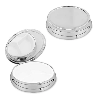 Imagen de kwmobile Pastillero metálico 3en1 Set de 2x estuche duro acero inoxidable con 3 compartimentos para medicinas plata