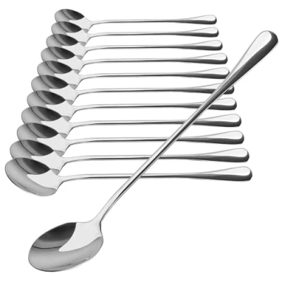 Imagen de COM FOUR® Juego de cucharas 12 piezas Cuchara con Mango Largo para Latte Macchiato helado café (12 19,5 cm)