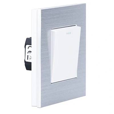 Imagen de Navaris Interruptor de pared aluminio Marco con pulsador táctil para luz Placa individual empotrable en 8.5 x 4 CM Plateado