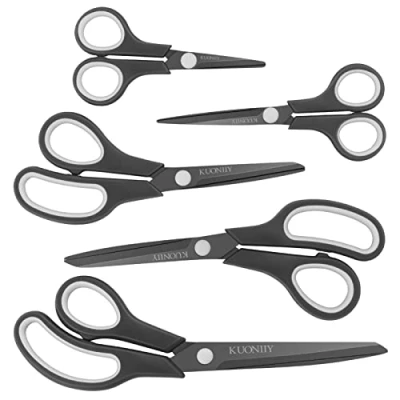 Imagen de KUONIIY Tijeras, Hoja Recubierta de Titanio Súper Afilada, Conjunto 5 Tijeras Multiusos con Mango Suave y Cómodo, Negro