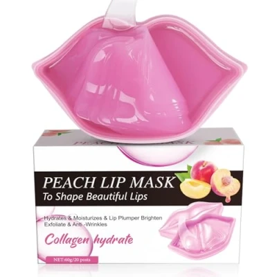 Imagen de Lip Mask, 20 Pcs Colágeno Mascarilla Labios, Sleeping Almohadillas Labiales Hidratantes, Labial Para el Cuidado de Los Adecuado Labios Secos y Agrietados (Durazno)