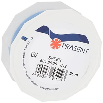 Imagen de C.E. PATTBERG SHEER cinta regalo de organza color azul claro, 25 m decorativa para envolver regalos, mm ancho, decoración y manualidades versátiles creativas