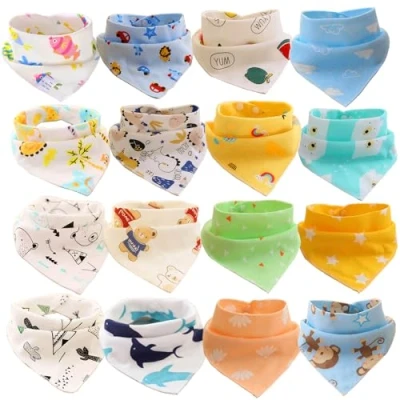 Imagen de SLOSH 16 Baberos Bebe Bandanas Bufanda Toalla Drool Tela Bebé Niña Niño Recien Nacido Algodon Dentición Unisex (16pcs Unisex)