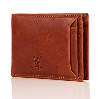 Imagen de MATADOR Funda de piel auténtica para hombre y mujer, con certificado TÜV RFID NFC, protección tarjetas crédito, incluye caja regalo, vintage marrón, 13 x 10 2 CM, Bolsillo tarjeta