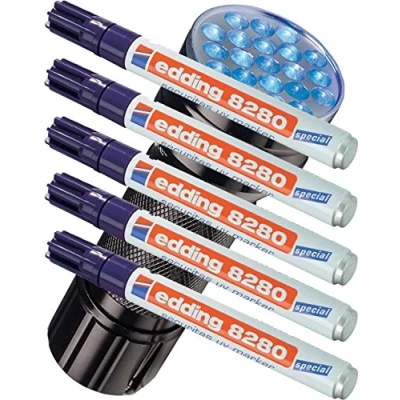 Imagen de Edding 8280 Rotulador especial Securitas UV de luz ultravioleta, 1,5 3 mm, transparente, Marker + Lampe, 5er Pack