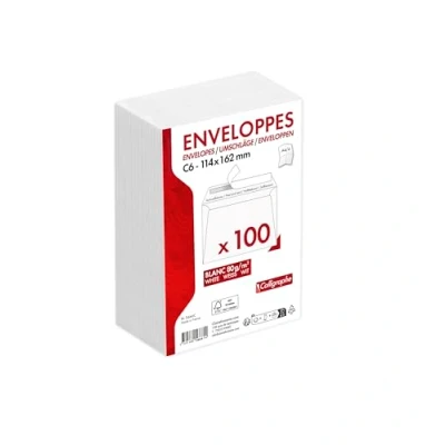 Imagen de Clairefontaine, ‎5666C, Pack de 100 sobres autoadhesivos blancos, 11,4x16,2 cm, 80 gr, Calligraphe, Blanco