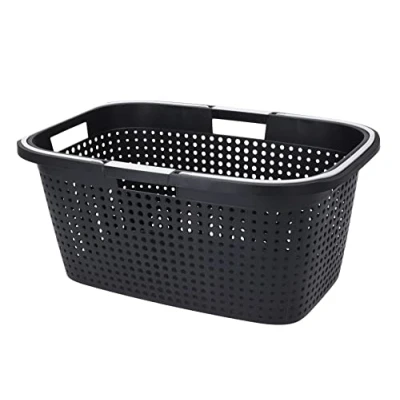Imagen de Cesto para la colada de plástico, 60 x 39 cm, color negro, cesta transporte con asas plegables, colada, compra