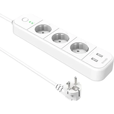 Imagen de Tenda SP15 Regleta Inteligente Wi Fi con 3 Zócalos y 2 USB Enchufes Inteligentes, Protección contra Sobretensiones, Control de Voz Alexa Google Home 16A 4000W, Blanco