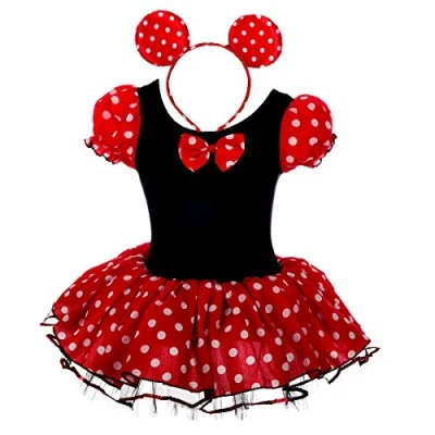 Imagen de Lito Angels Disfraz de Minnie Mouse con aro pelo orejas ratón para niña Vestido falda tutu danza lunares rojos Talla 6 a 7 años