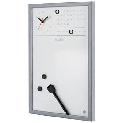 Imagen de Bi Office CG0117152 Tablón magnético borrado en seco con reloj y calendario perpetuo, 30 x 45 cm, color gris