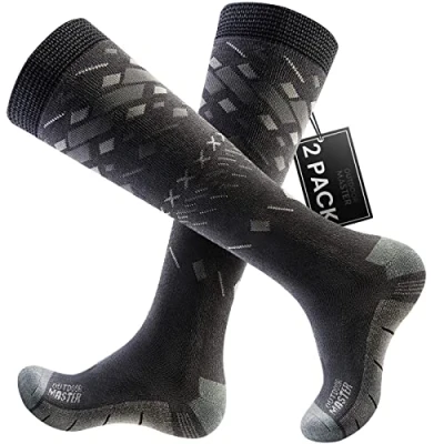 Imagen de OutdoorMaster 2 Pares Unisex Calcetines de Esquí para Mujer &amp; Hombre, Invierno Snowboarding Transpirables Térmico Deportes al Aire Libre con Diseño OTC/Puño Antideslizante