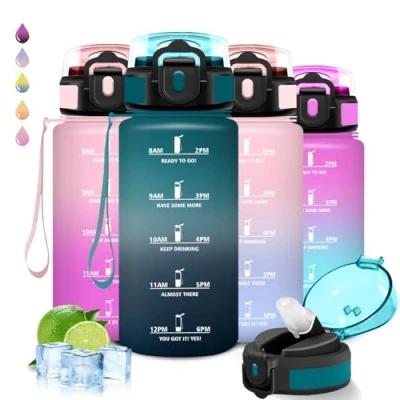 Imagen de Botella Agua Niños, 500ml, A Prueba de Fugas, Cantimplora Infantil, con Cierre Seguridad, Reutilizable, Pajita, para la Escuela, Viajar, Acampada, Deportes, Oficina