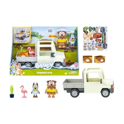 Imagen de Bluey Tradies Truck, Camioneta, Incluye Figurita Conductor, Accesorios Divertidos como Caja de Fruta, Flamenco, Planta y Pegatinas, Famosa (BLY82000)