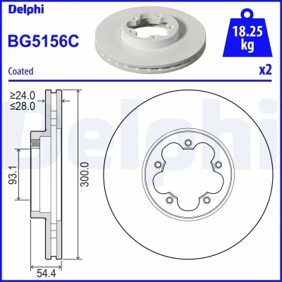 Imagen de DELPHI BG5156C Disco de freno 300 28 5 ventilado revestido sin procesar cojinete rueda, anillo sensor ABS FORD: Transit Mk6 Furgón