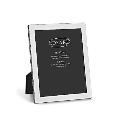 Imagen de EDZARD Marco de fotos Salerno para foto 15 x 20 cm, plateado, protegido contra el deslustre, pared trasera terciopelo, con 2 colgadores, portafotos poner abajo o colgar en la