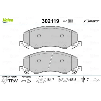 Imagen de VALEO 302119 Juego de pastillas freno FIRST Eje delantero con contacto avisador desgaste Chapa antichirridos OPEL: Insignia A Sports Tourer